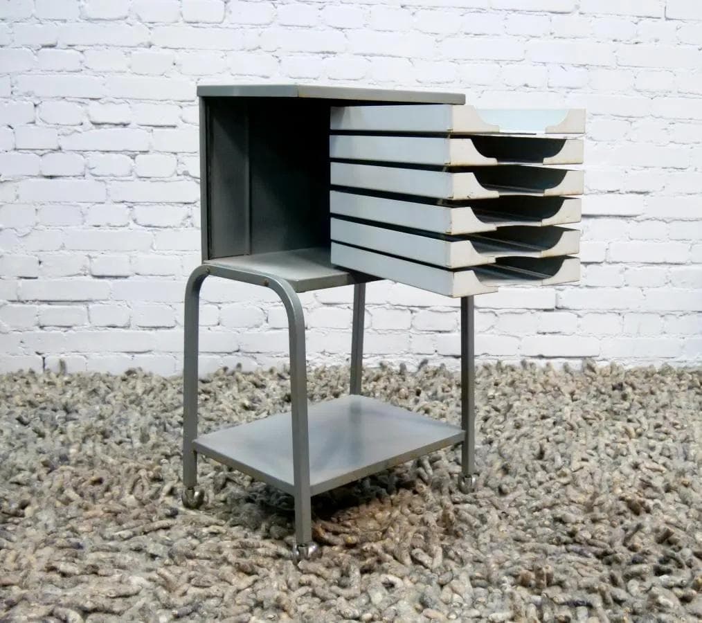 Filing cabinet, industrial, grey metal, France, 1960s - 19032