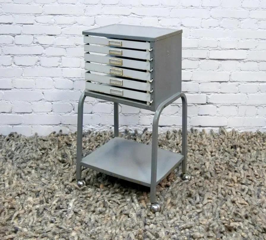 Filing cabinet, industrial, grey metal, France, 1960s - 19027