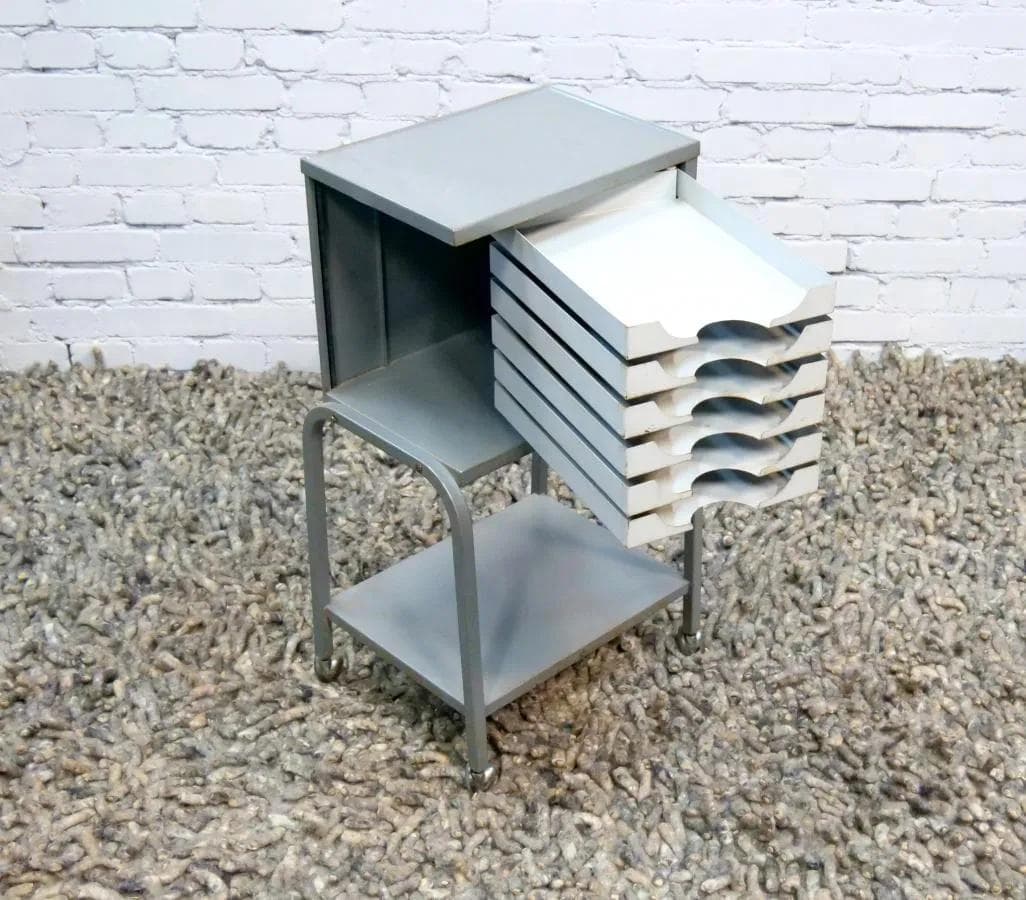 Filing cabinet, industrial, grey metal, France, 1960s - 19033