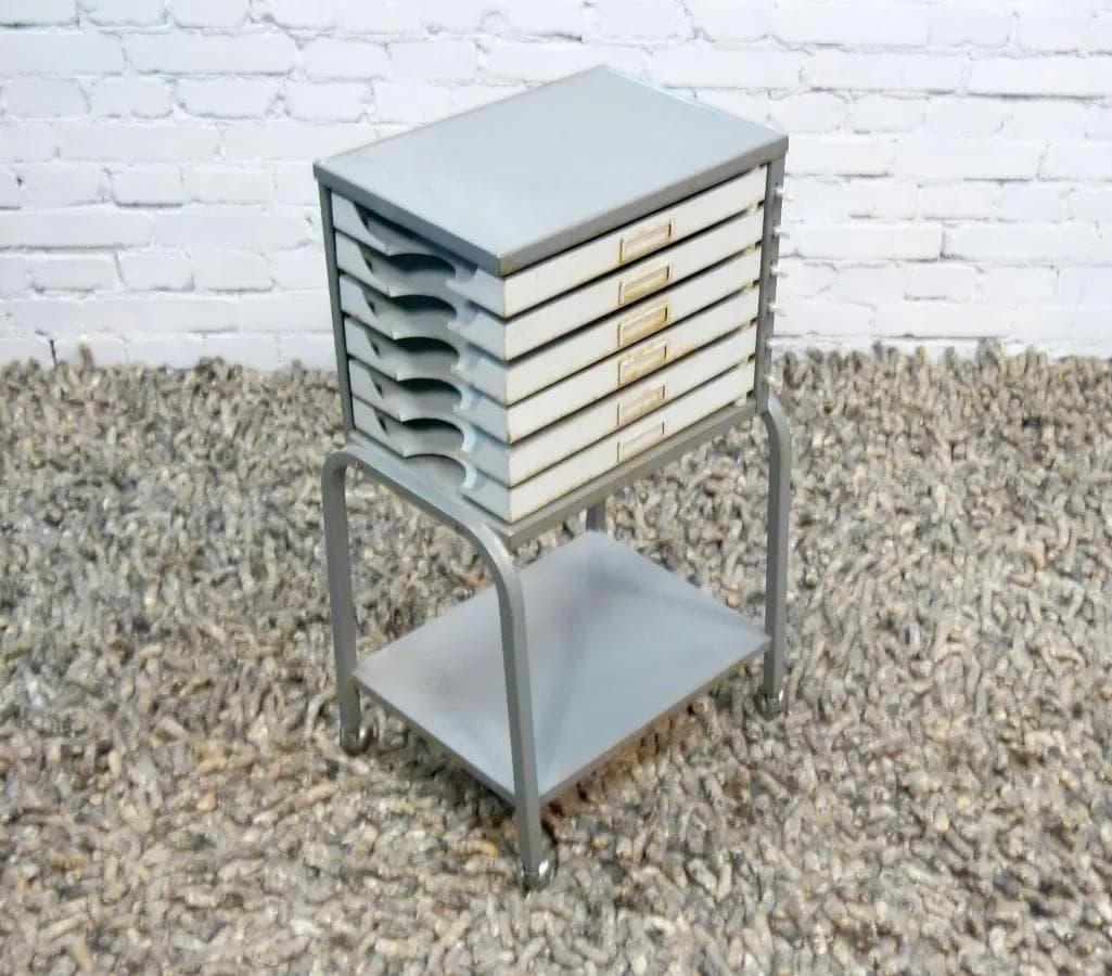 Filing cabinet, industrial, grey metal, France, 1960s - 19031