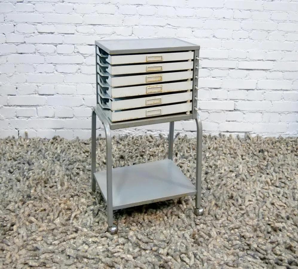 Filing cabinet, industrial, grey metal, France, 1960s - 19028