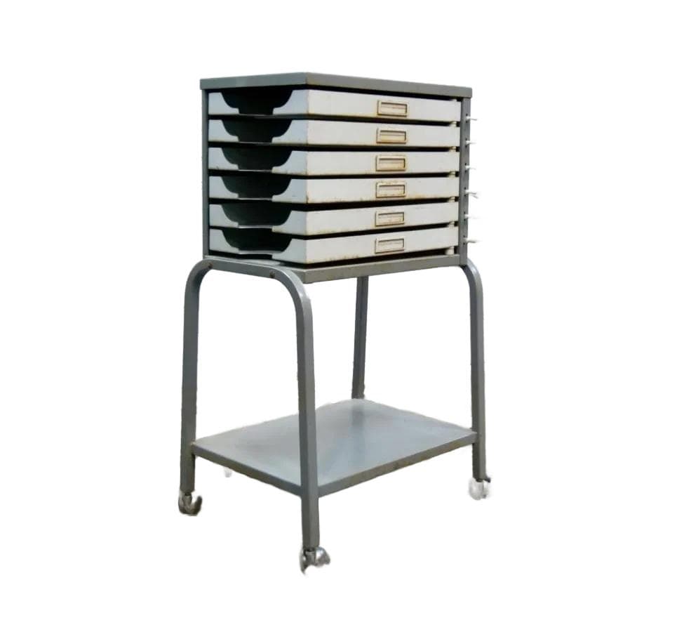 Filing cabinet, industrial, grey metal, France, 1960s