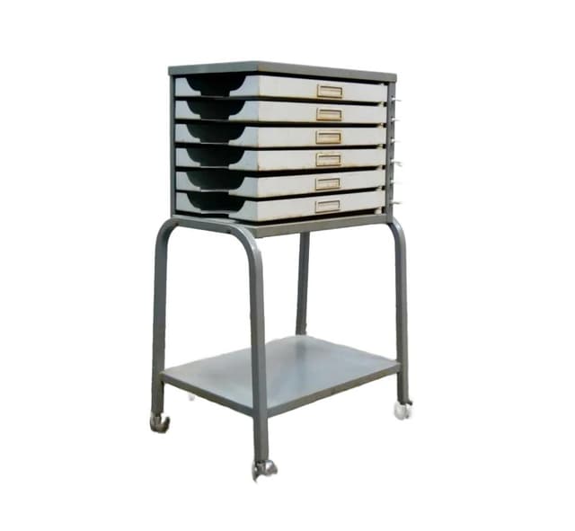 Filing cabinet, industrial, grey metal, France, 1960s - DIMENSION