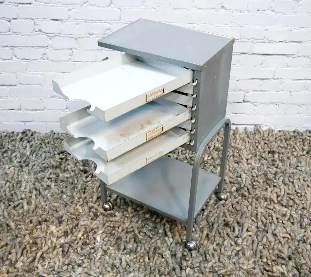 Filing cabinet, industrial, grey metal, France, 1960s - 19030