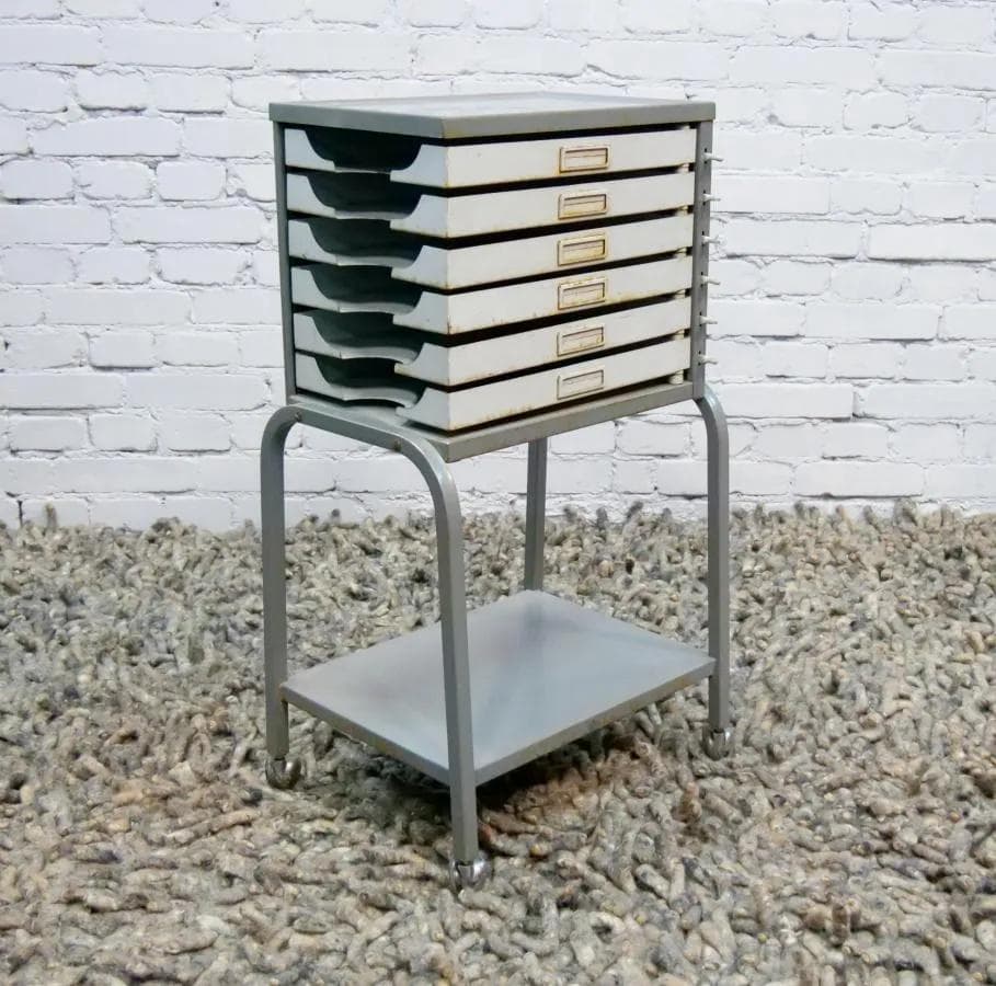 Filing cabinet, industrial, grey metal, France, 1960s - 19029