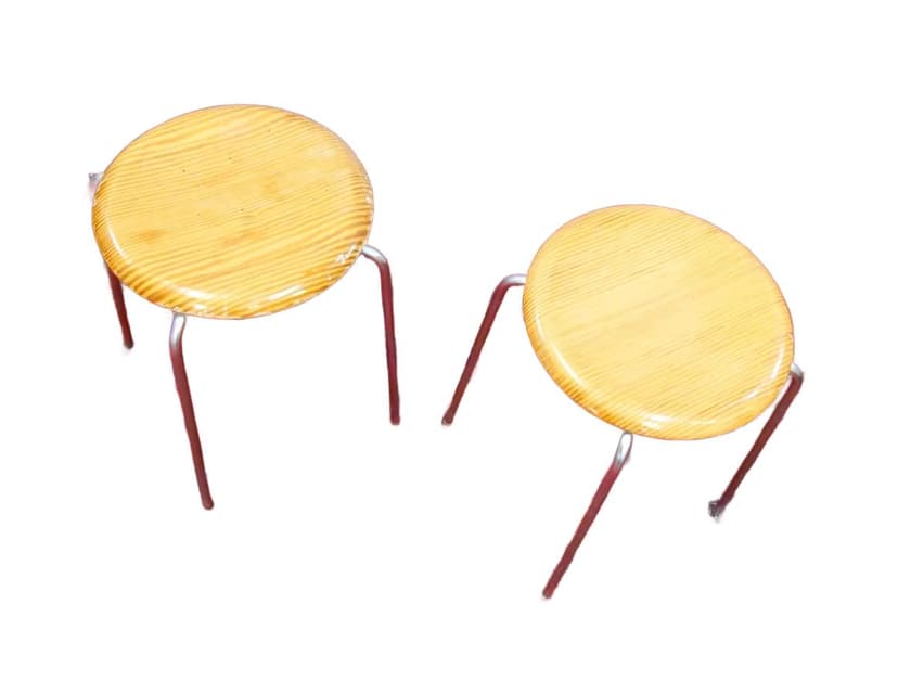 Para taboretów Dot, drewno sosna, stal chrom, proj. A. Jacobsen, dla Fritz Hansen, Dania, lata 60.