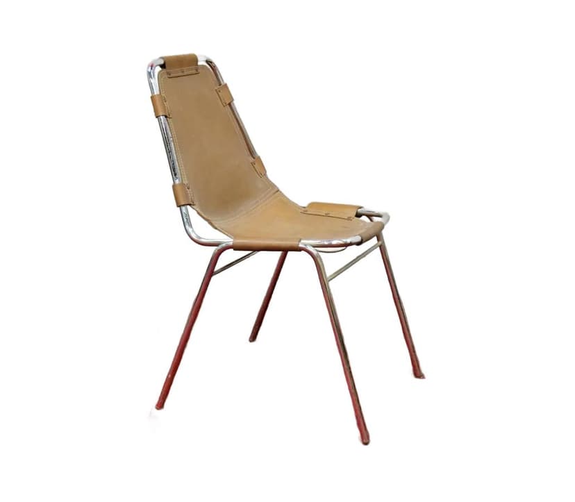 Krzesło Les Arcs, skóra jasnobrązowa, stal chromowana, proj. C. Perriand, Francja, lata 60.