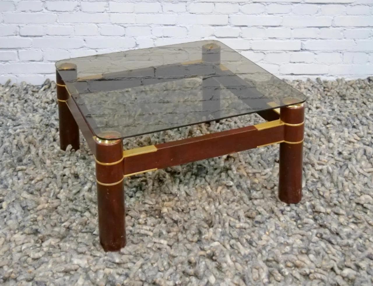 Coffee table, walnut brown, smoked glass, Italy, 1970s. - 18988