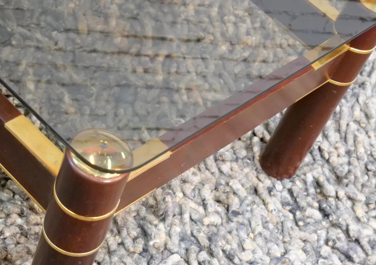 Coffee table, walnut brown, smoked glass, Italy, 1970s. - 18987