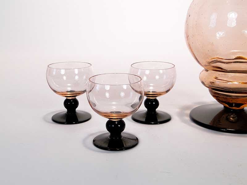 Liqueur Set Art Deco, pink glass, Huta Szkła Inwald, Poland, 1930s. - 261533
