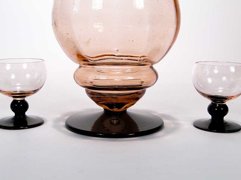 Liqueur Set Art Deco, pink glass, Huta Szkła Inwald, Poland, 1930s. - 261536