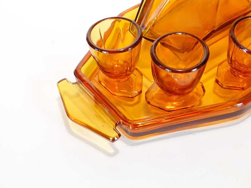 Liqueur set Art Deco, orange glass, by R. Schrotter, Huta Szkła Inwald, Czech Republic, 1930s. - 261576