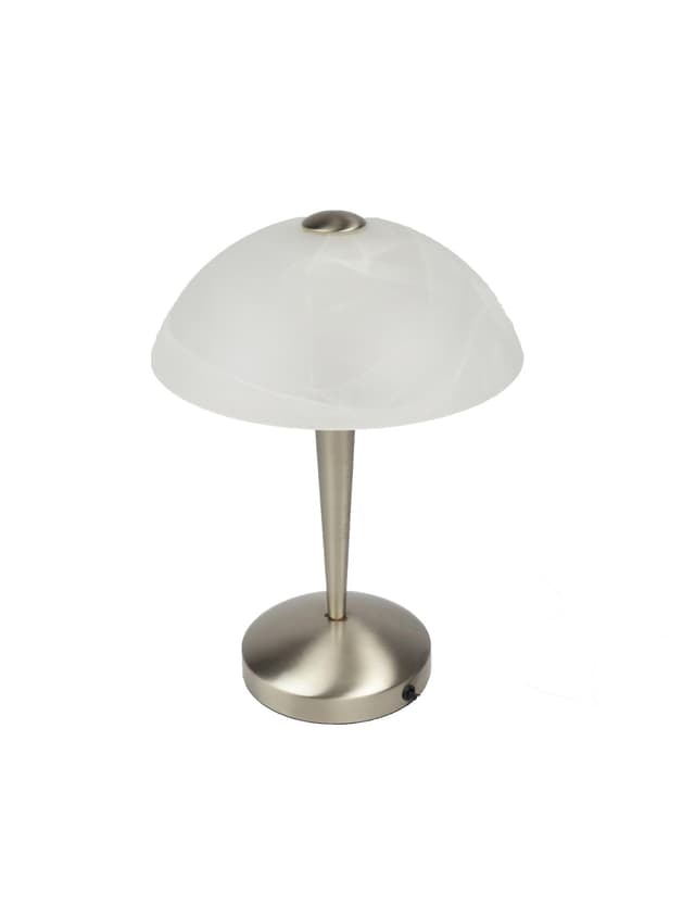 Lampa stołowa, szkło białe, stal szczotkowana, Niemcy, lata 90. - WYMIARY