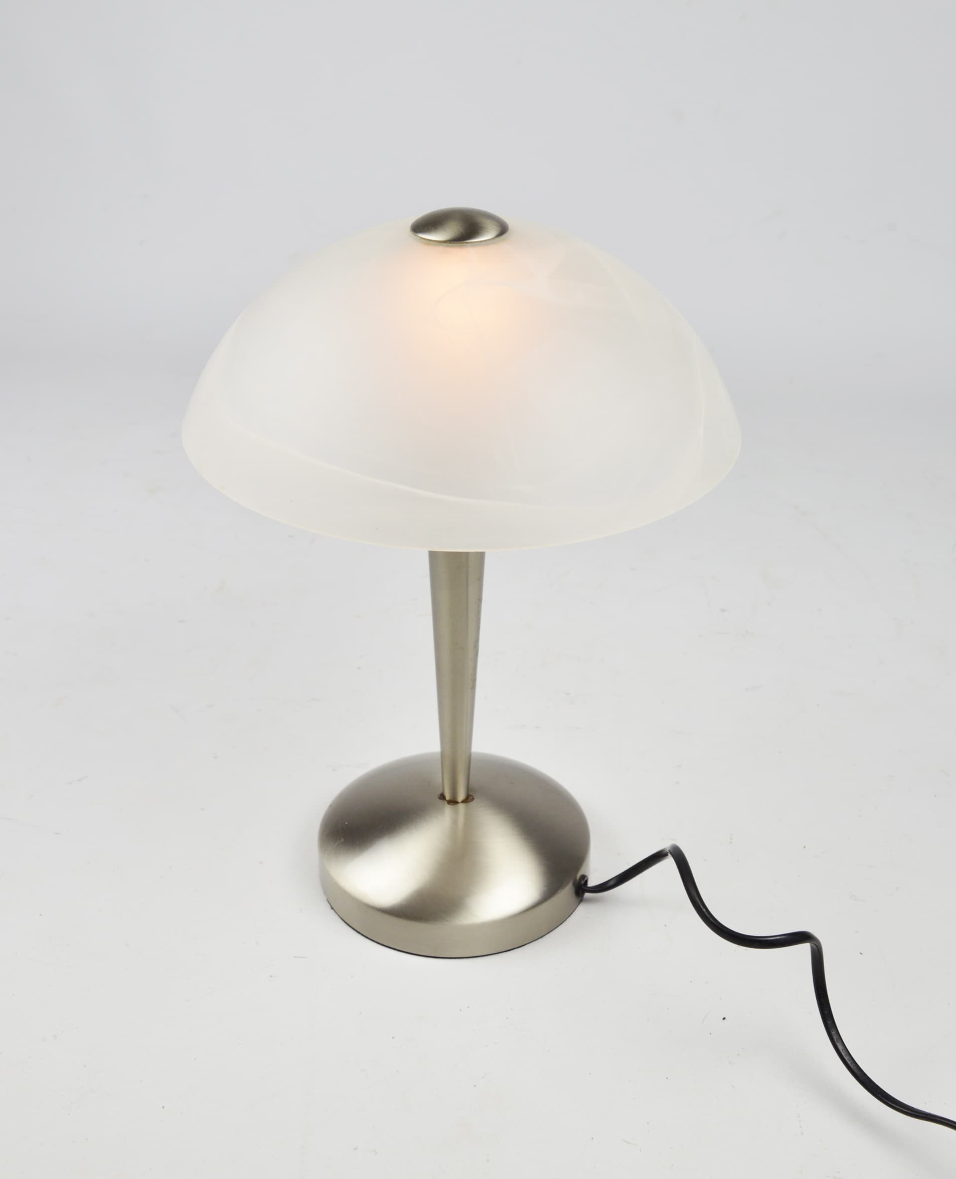 Lampa stołowa, szkło białe, stal szczotkowana, Niemcy, lata 90. - 261596