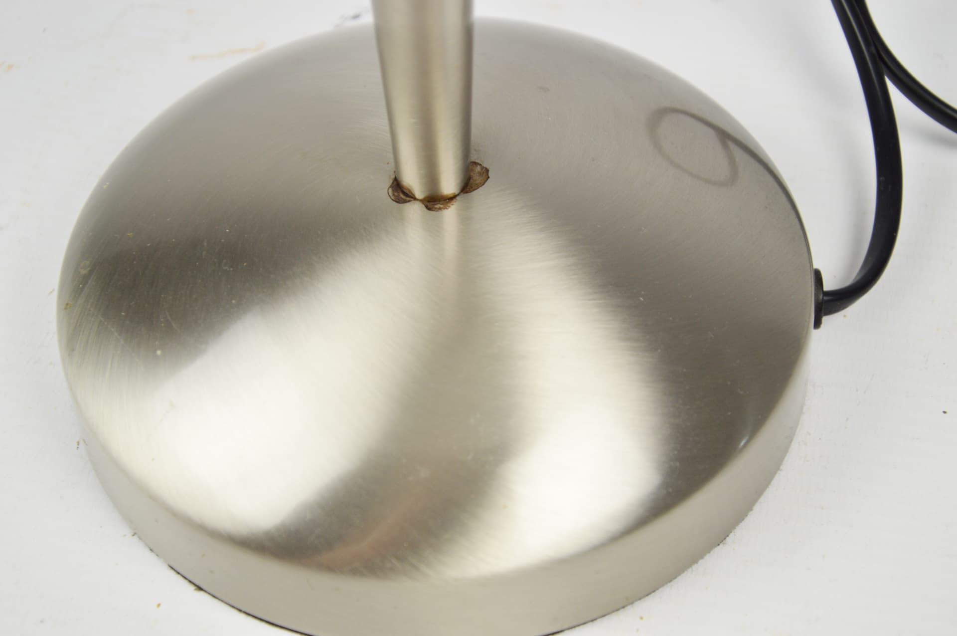 Lampa stołowa, szkło białe, stal szczotkowana, Niemcy, lata 90. - 261599
