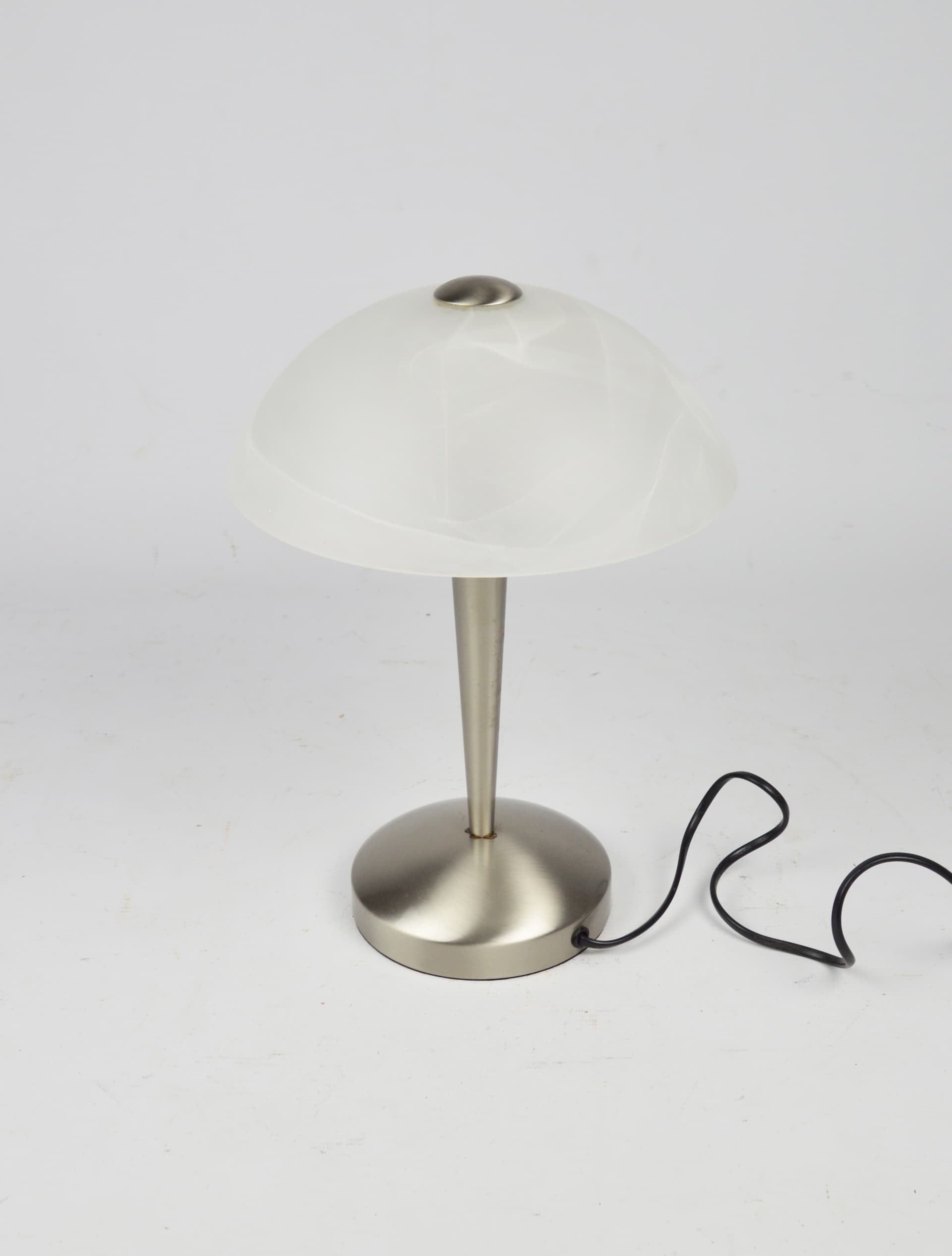 Lampa stołowa, szkło białe, stal szczotkowana, Niemcy, lata 90. - 261595