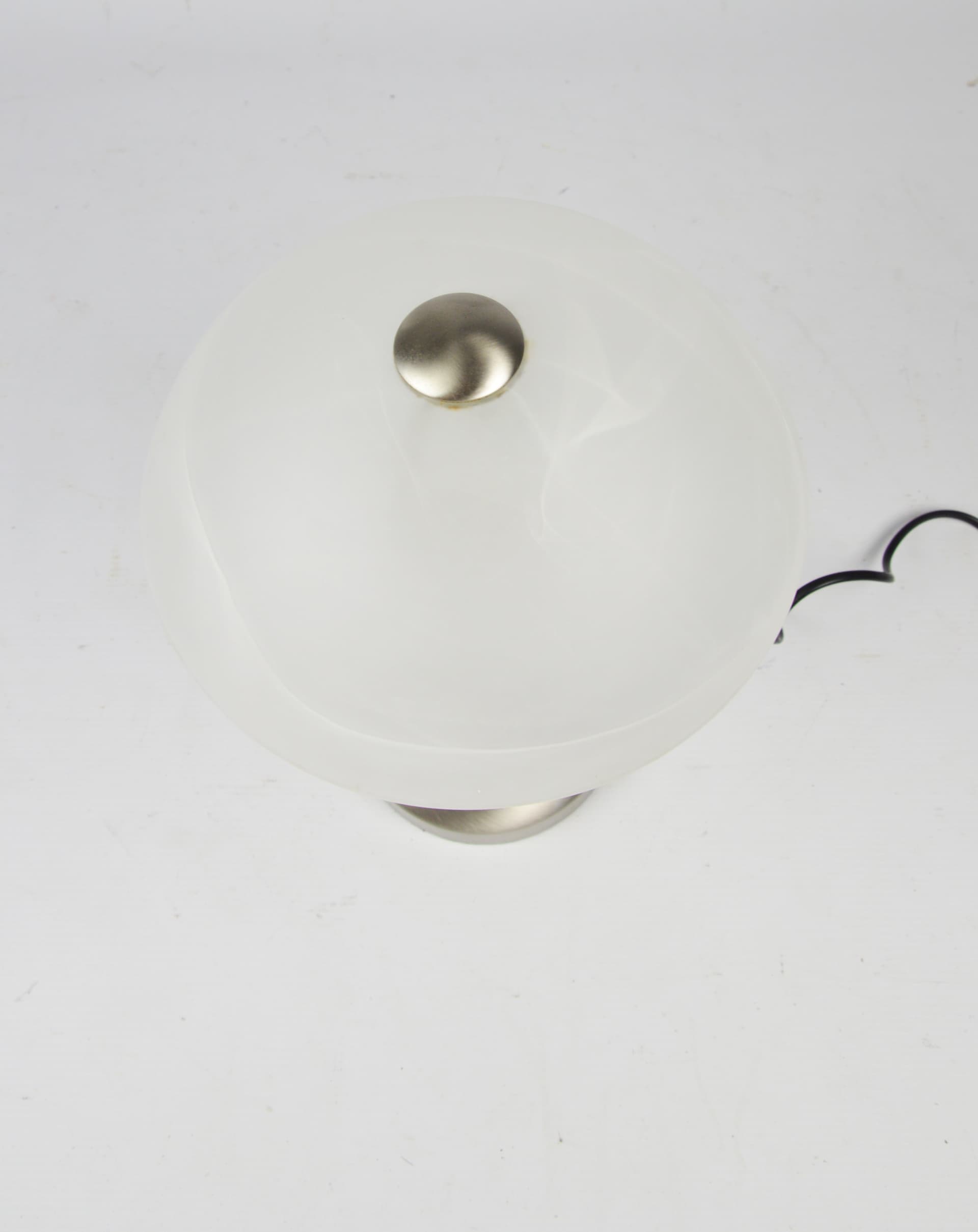 Lampa stołowa, szkło białe, stal szczotkowana, Niemcy, lata 90. - 261594