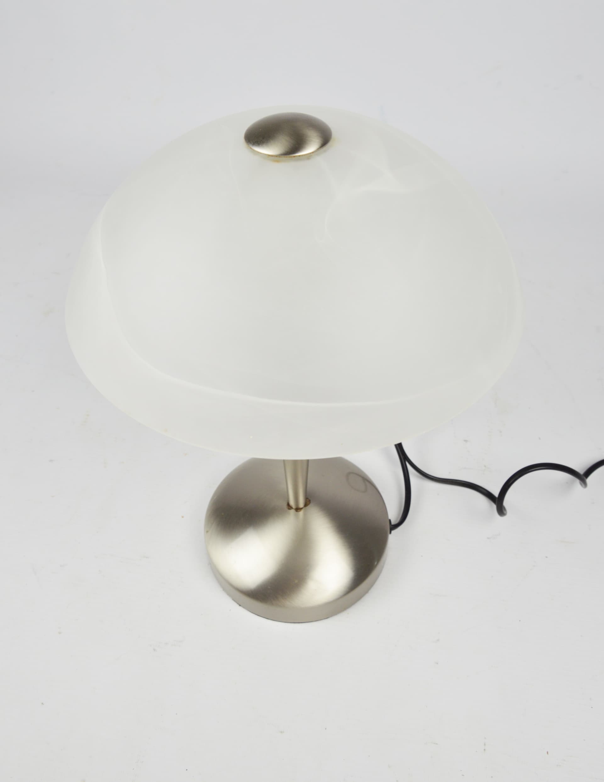 Lampa stołowa, szkło białe, stal szczotkowana, Niemcy, lata 90. - 261597