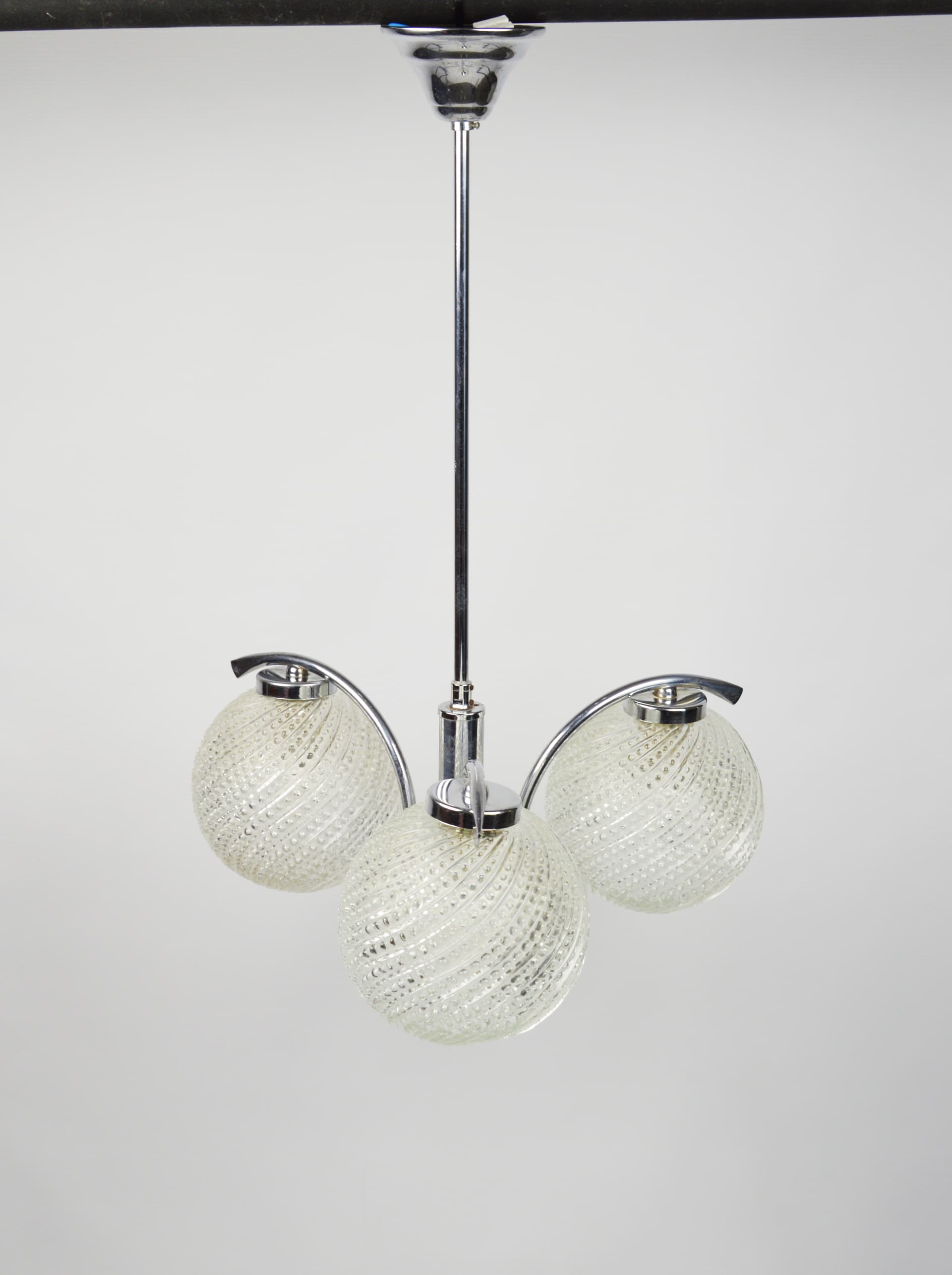 Chandelier, silver chrome, clear glass, 1970s. - 261624