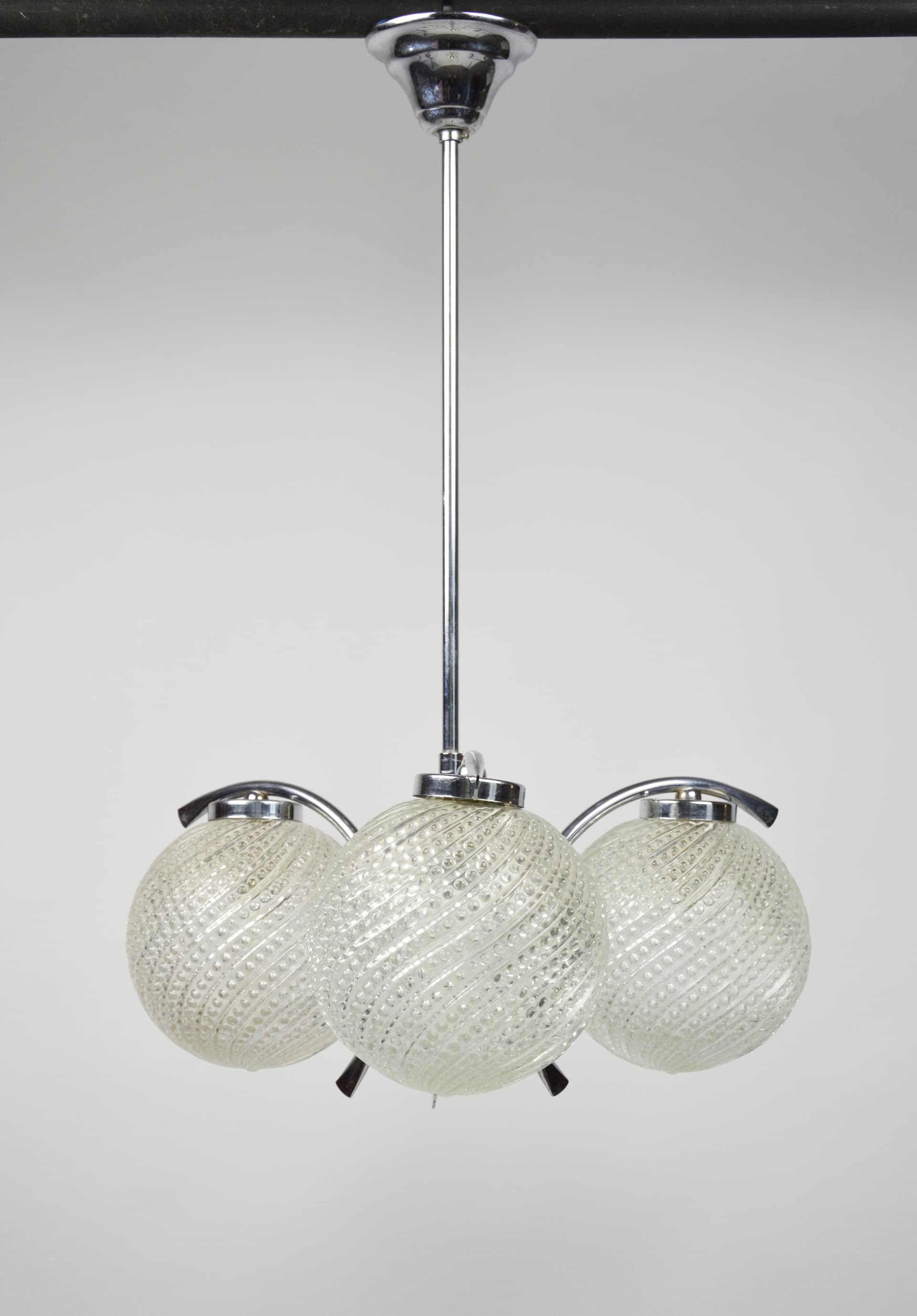 Chandelier, silver chrome, clear glass, 1970s. - 261621
