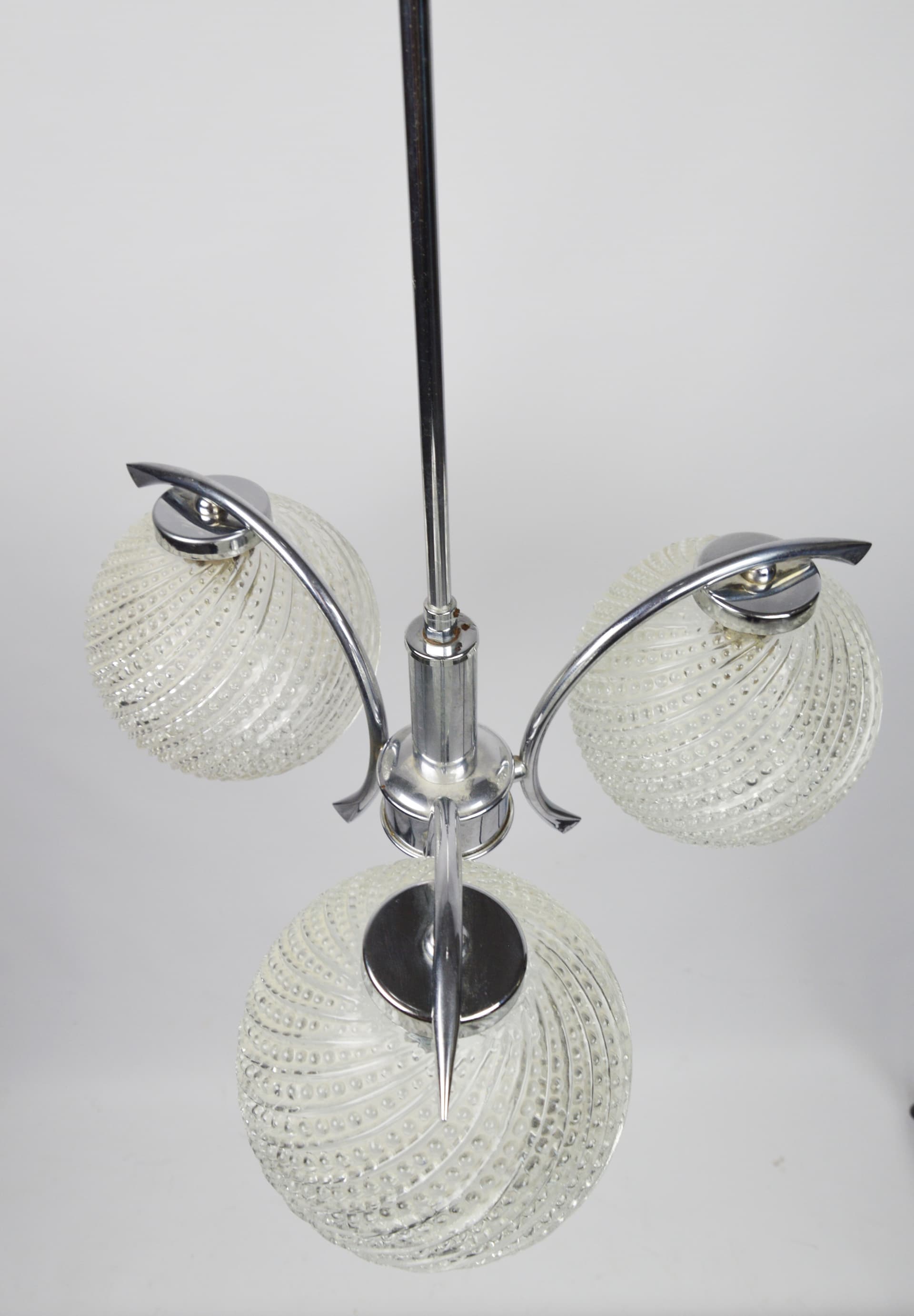 Chandelier, silver chrome, clear glass, 1970s. - 261623