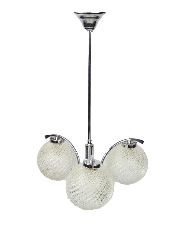 Chandelier, silver chrome, clear glass, 1970s. - DIMENSION