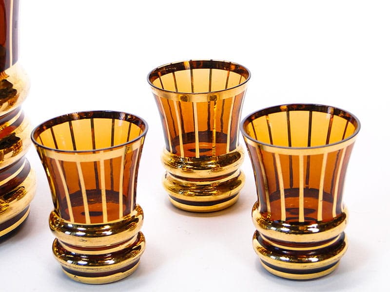 Liqueur set, gold glass, Czechoslovakia, 1950s - 261635