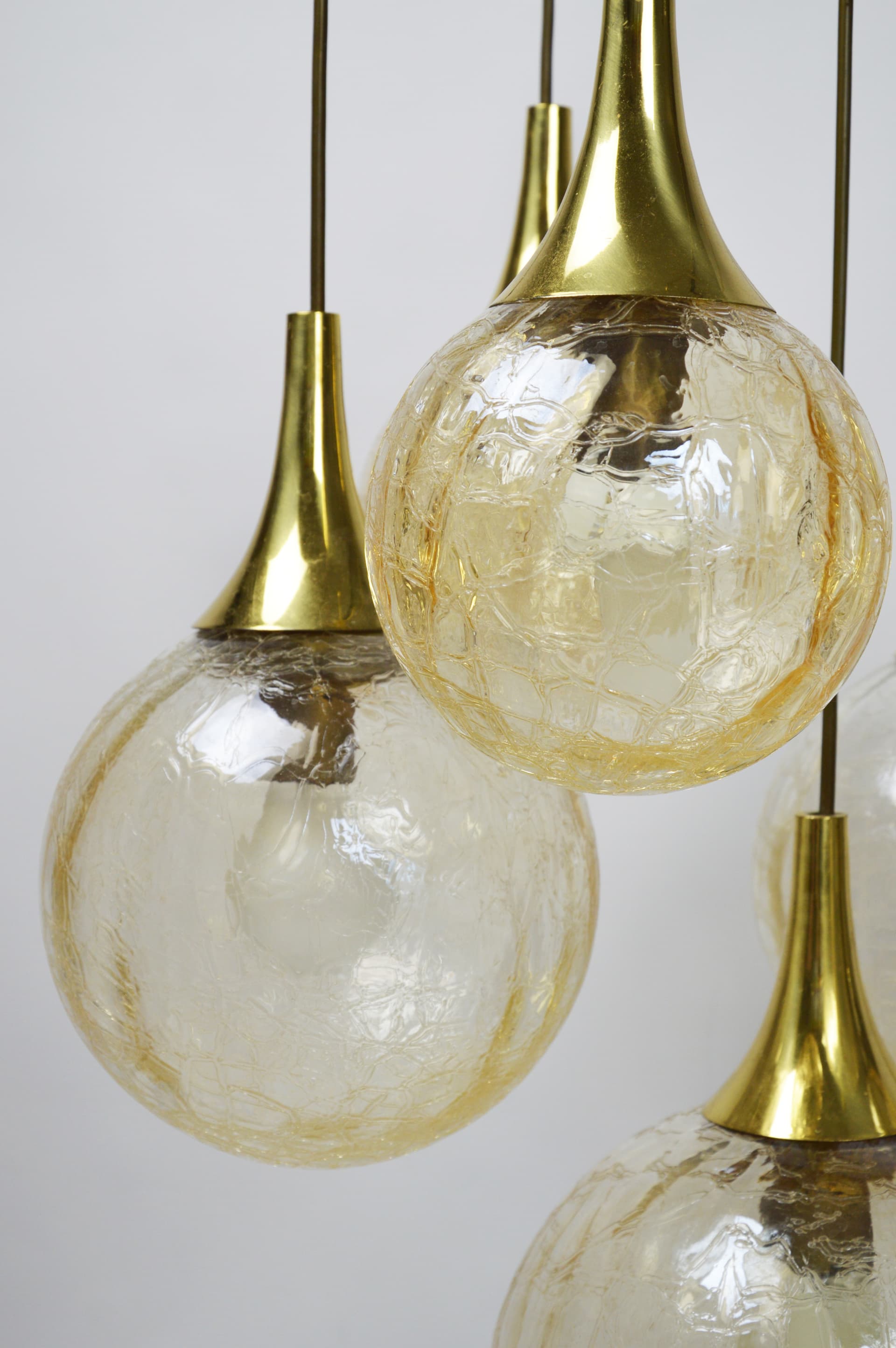 Lampa kaskadowa, szkło pomarańczowe, mosiądz, lata 70. - 261674