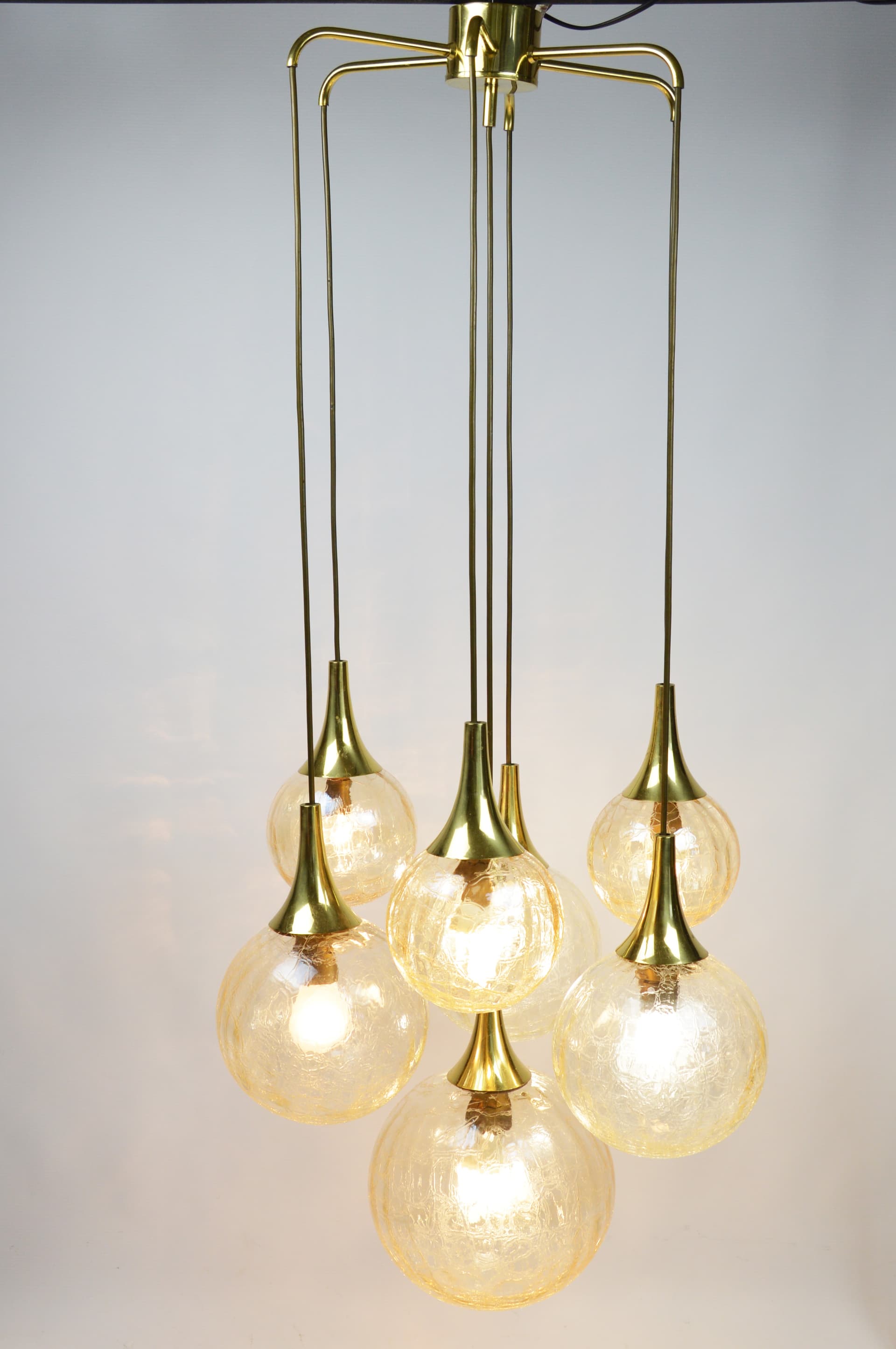 Lampa kaskadowa, szkło pomarańczowe, mosiądz, lata 70. - 261672
