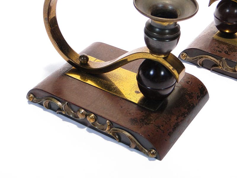 Para świeczników art deco, ebonit czarny, mosiądz złoty, Niemcy, lata 40. - 261713