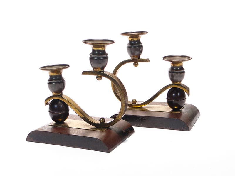 Para świeczników art deco, ebonit czarny, mosiądz złoty, Niemcy, lata 40. - 261708