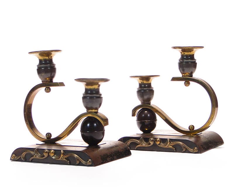 Para świeczników art deco, ebonit czarny, mosiądz złoty, Niemcy, lata 40. - 261714