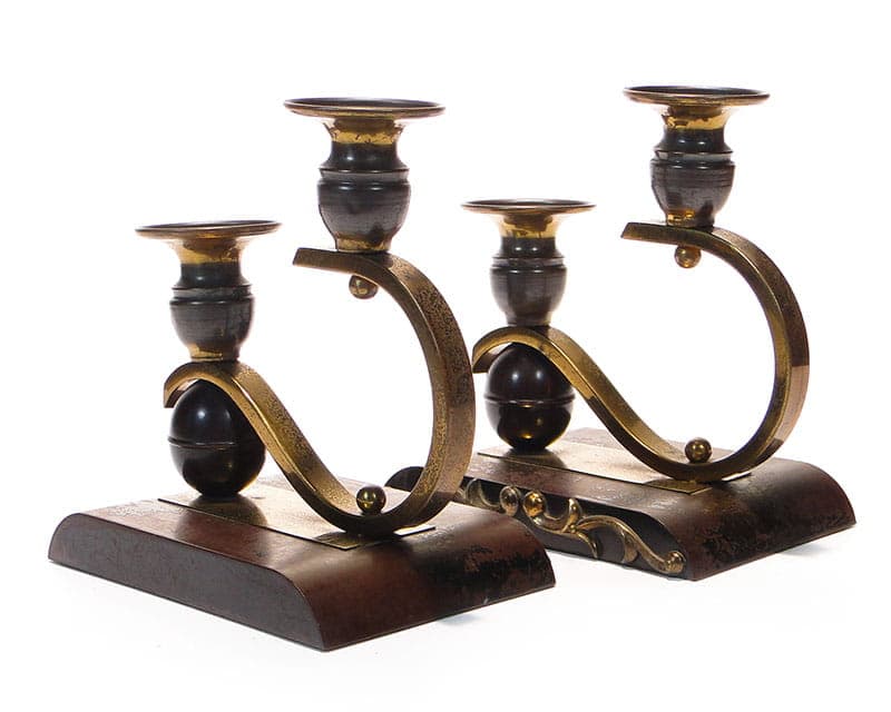 Para świeczników art deco, ebonit czarny, mosiądz złoty, Niemcy, lata 40. - 261712