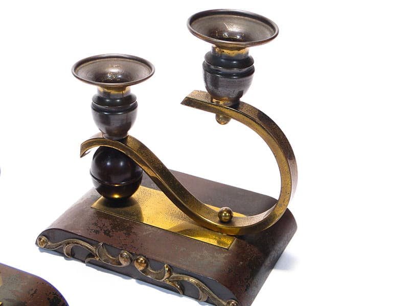 Para świeczników art deco, ebonit czarny, mosiądz złoty, Niemcy, lata 40. - 261707