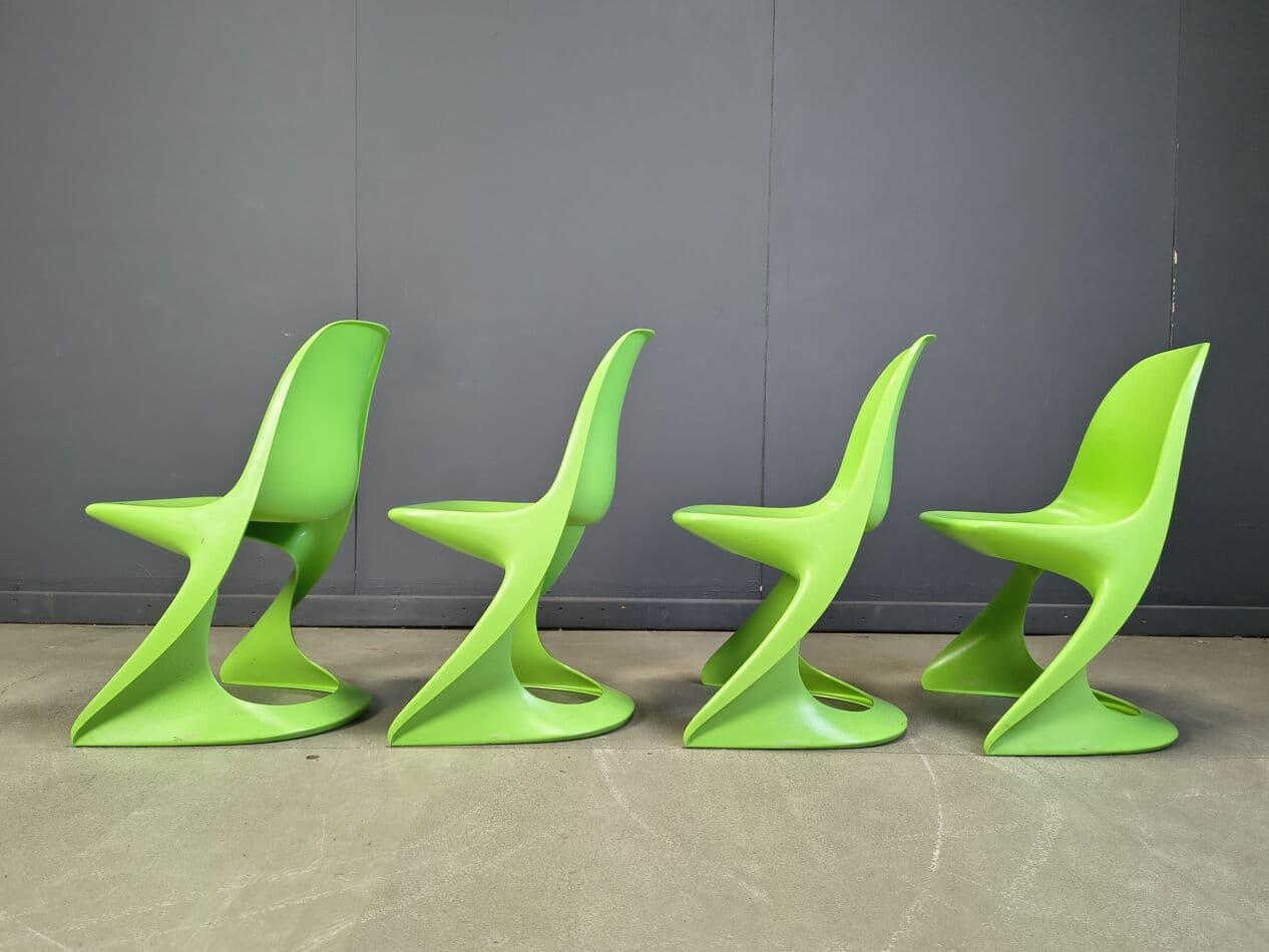 Zestaw czterech krzeseł Casalino, zielony, plastik, proj. A. Begge, Casala, Niemcy, lata 70. - 275712