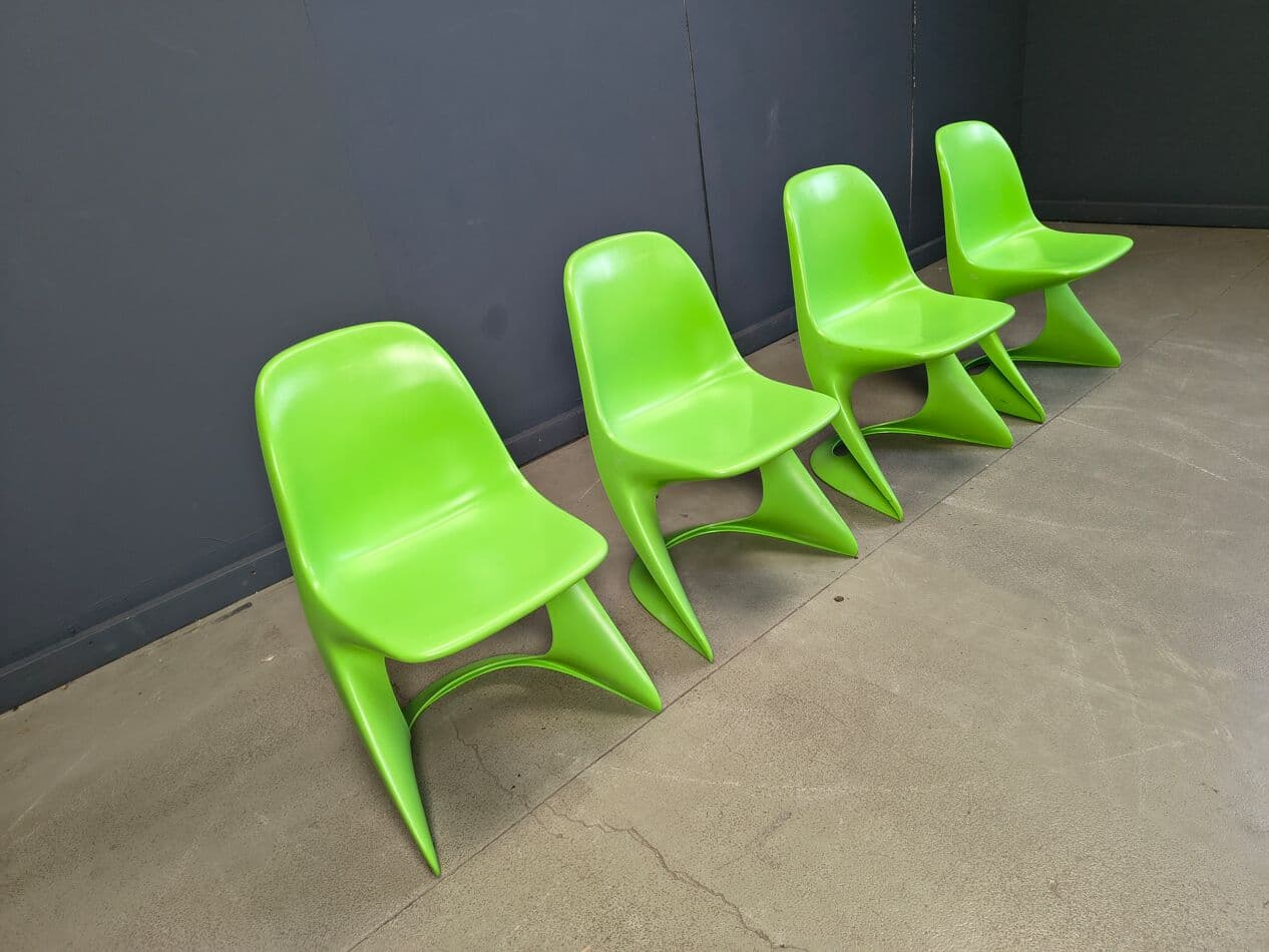 Zestaw czterech krzeseł Casalino, zielony, plastik, proj. A. Begge, Casala, Niemcy, lata 70. - 275707