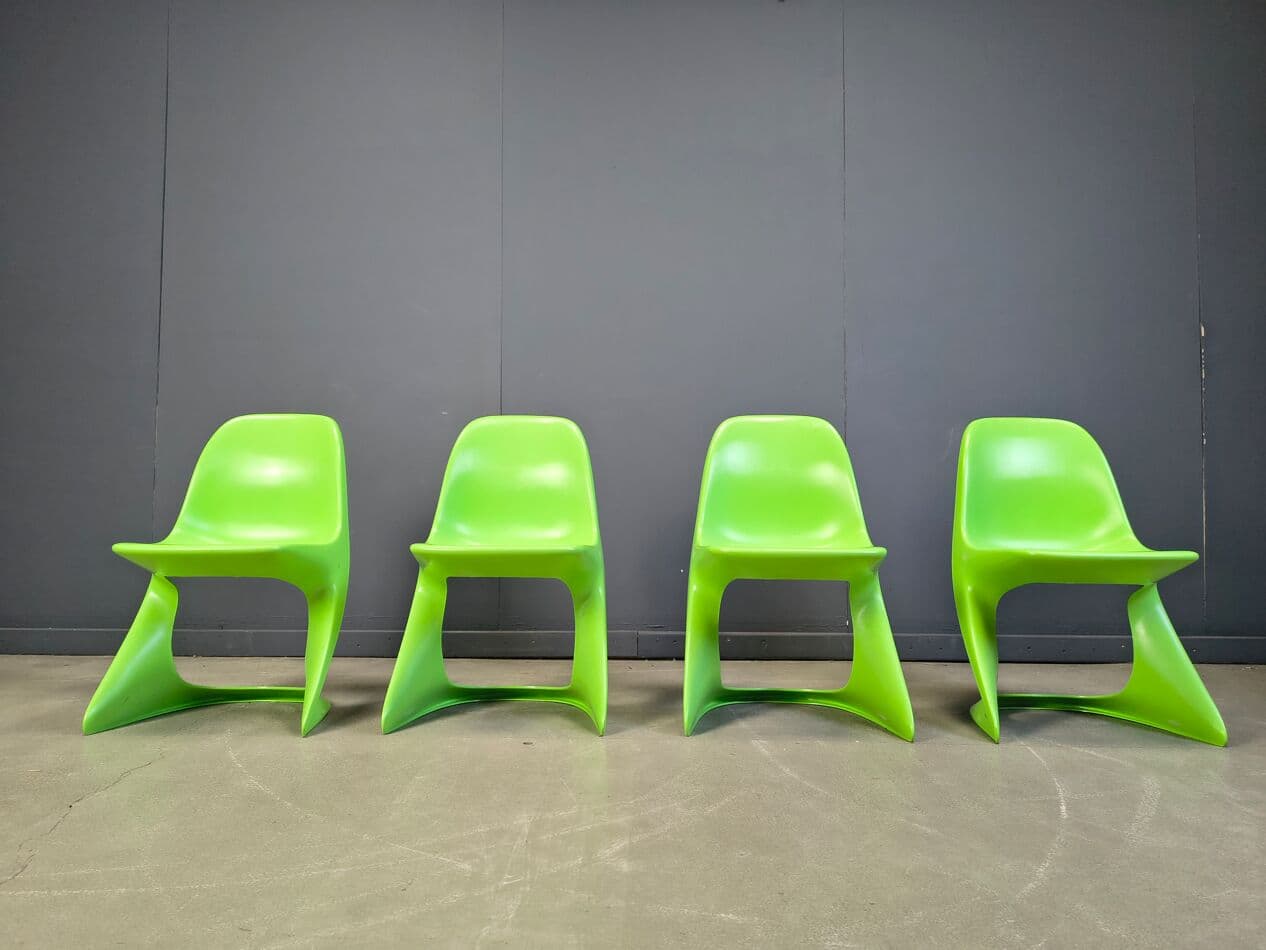 Zestaw czterech krzeseł Casalino, zielony, plastik, proj. A. Begge, Casala, Niemcy, lata 70. - 275709