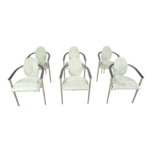 Zestaw sześciu krzeseł jadalnianych, alcantara zielona, stal szczotkowana, Belgia, lata 80. - WYMIARY