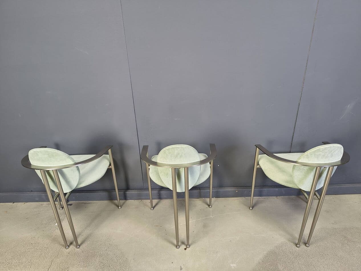 Zestaw sześciu krzeseł jadalnianych, alcantara zielona, stal szczotkowana, Belgia, lata 80. - 275700