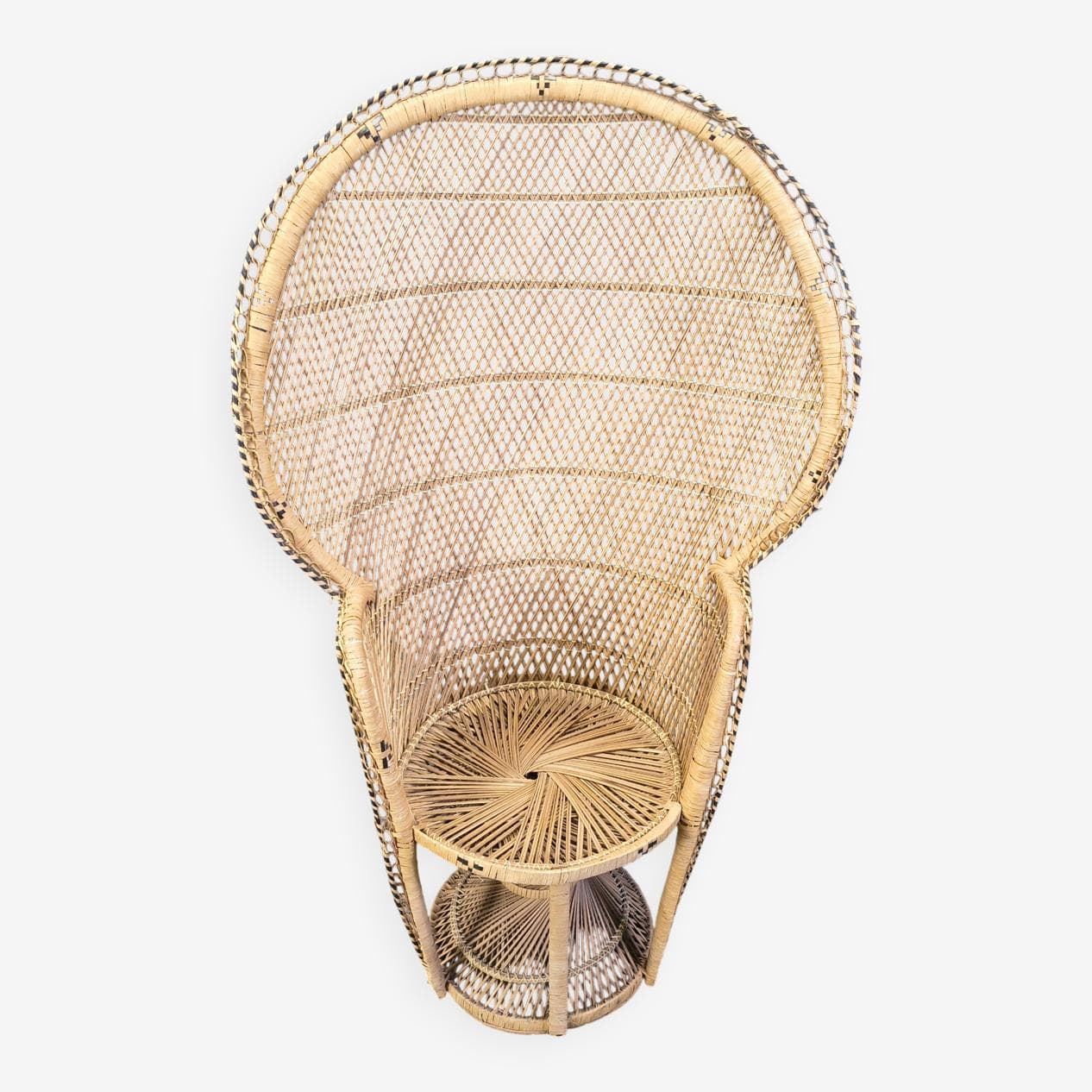 Fotel Peacock, beżowy, rattan i wiklina, Azja, lata 70. - 275676