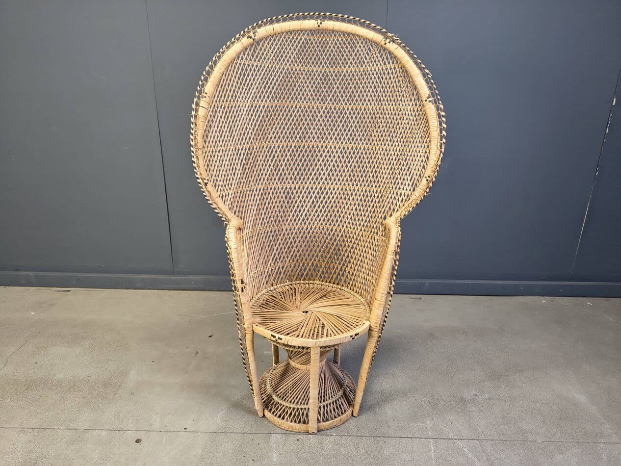 Fotel Peacock, beżowy, rattan i wiklina, Azja, lata 70. - 275673