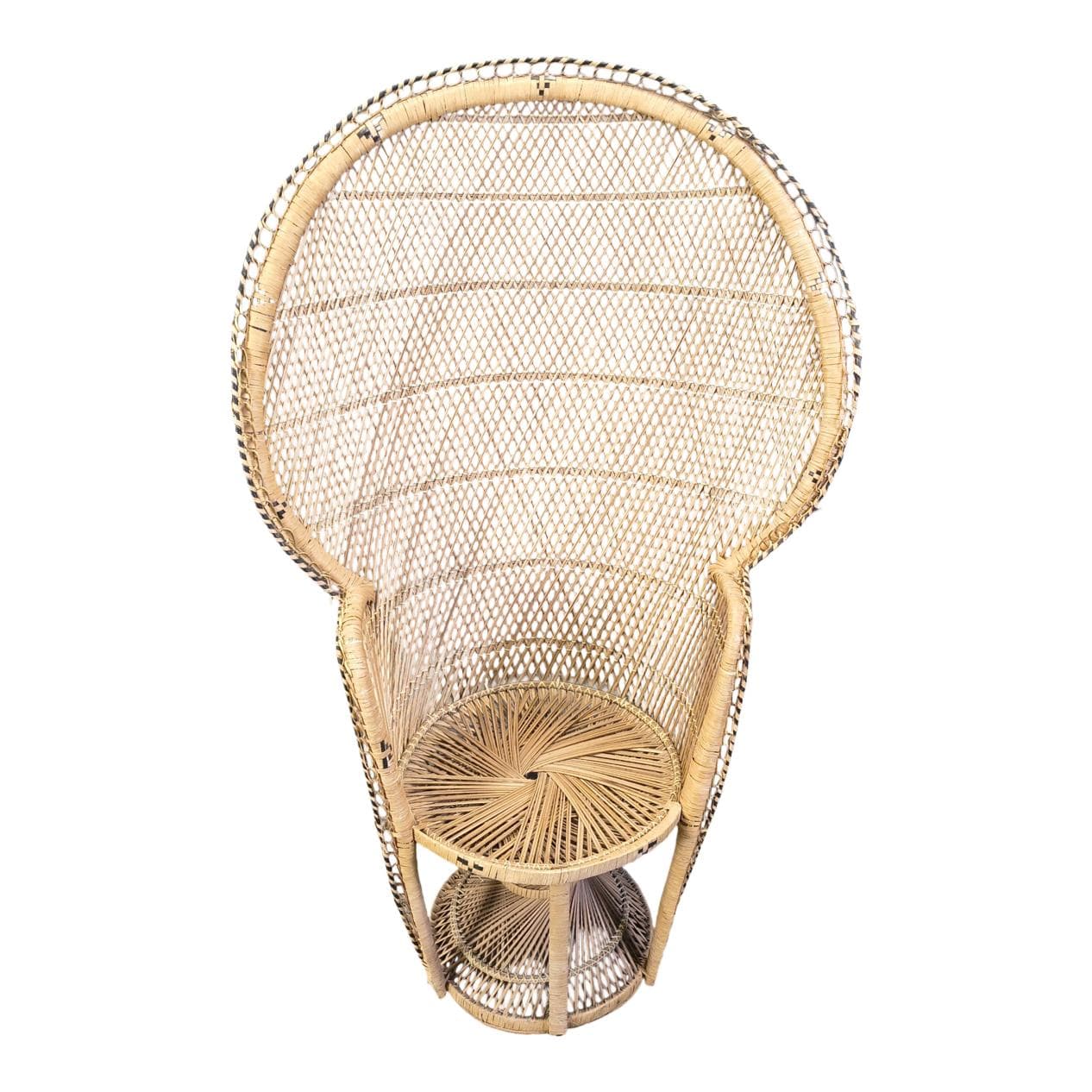 Fotel Peacock, beżowy, rattan i wiklina, Azja, lata 70.