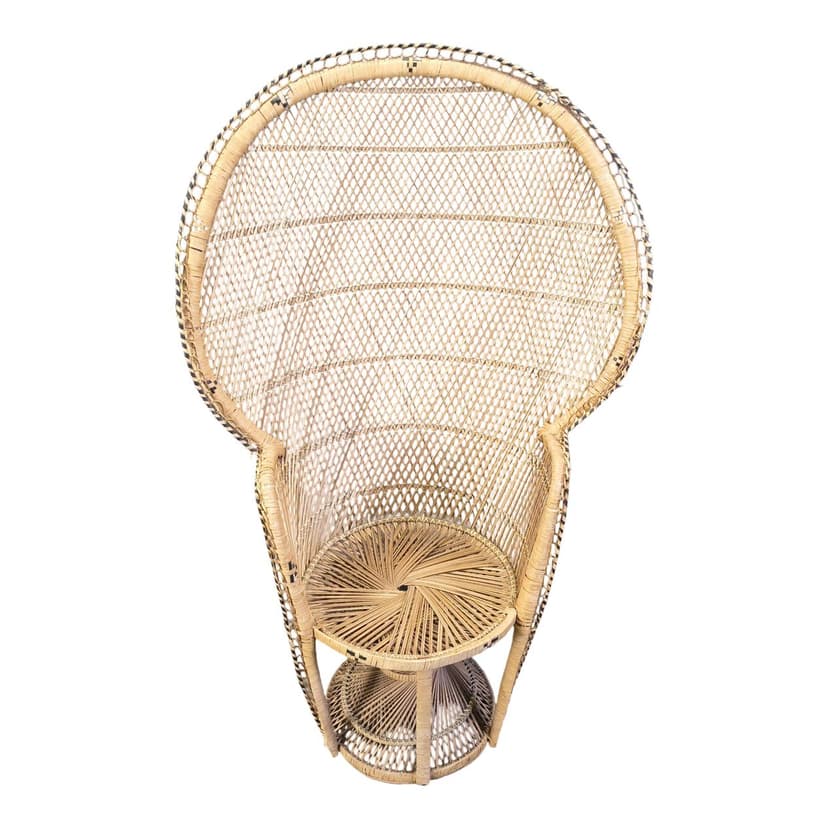 Fotel Peacock, beżowy, rattan i wiklina, Azja, lata 70.