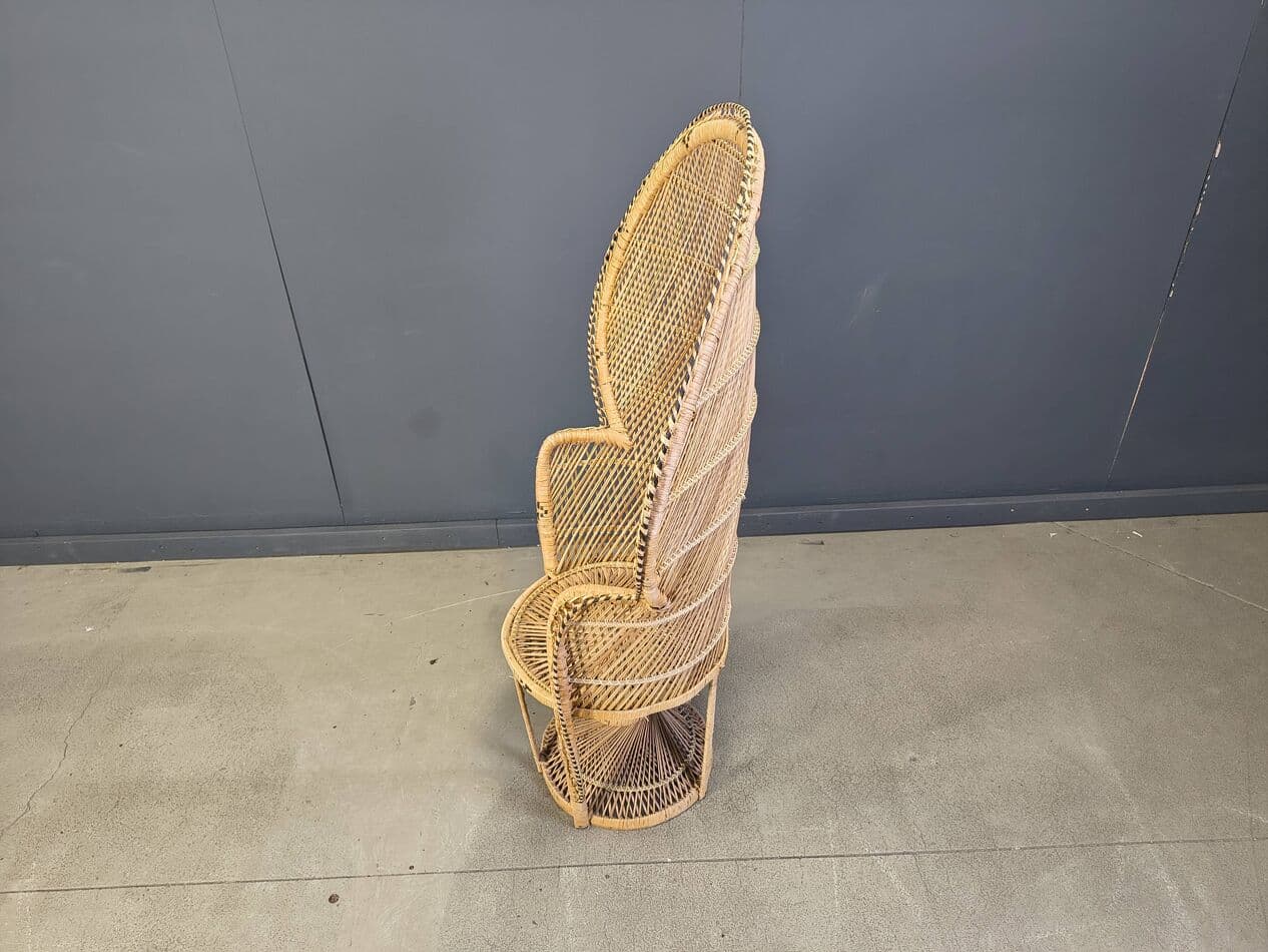 Fotel Peacock, beżowy, rattan i wiklina, Azja, lata 70. - 275680