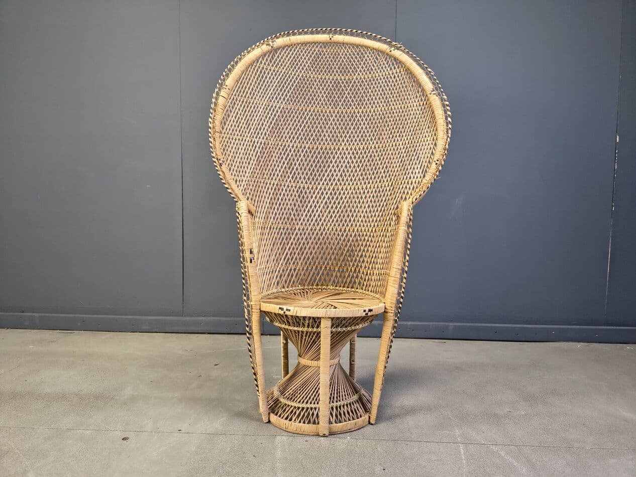 Fotel Peacock, beżowy, rattan i wiklina, Azja, lata 70. - 275684