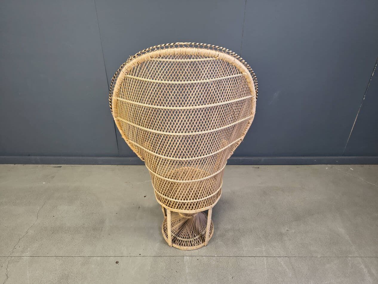 Fotel Peacock, beżowy, rattan i wiklina, Azja, lata 70. - 275678