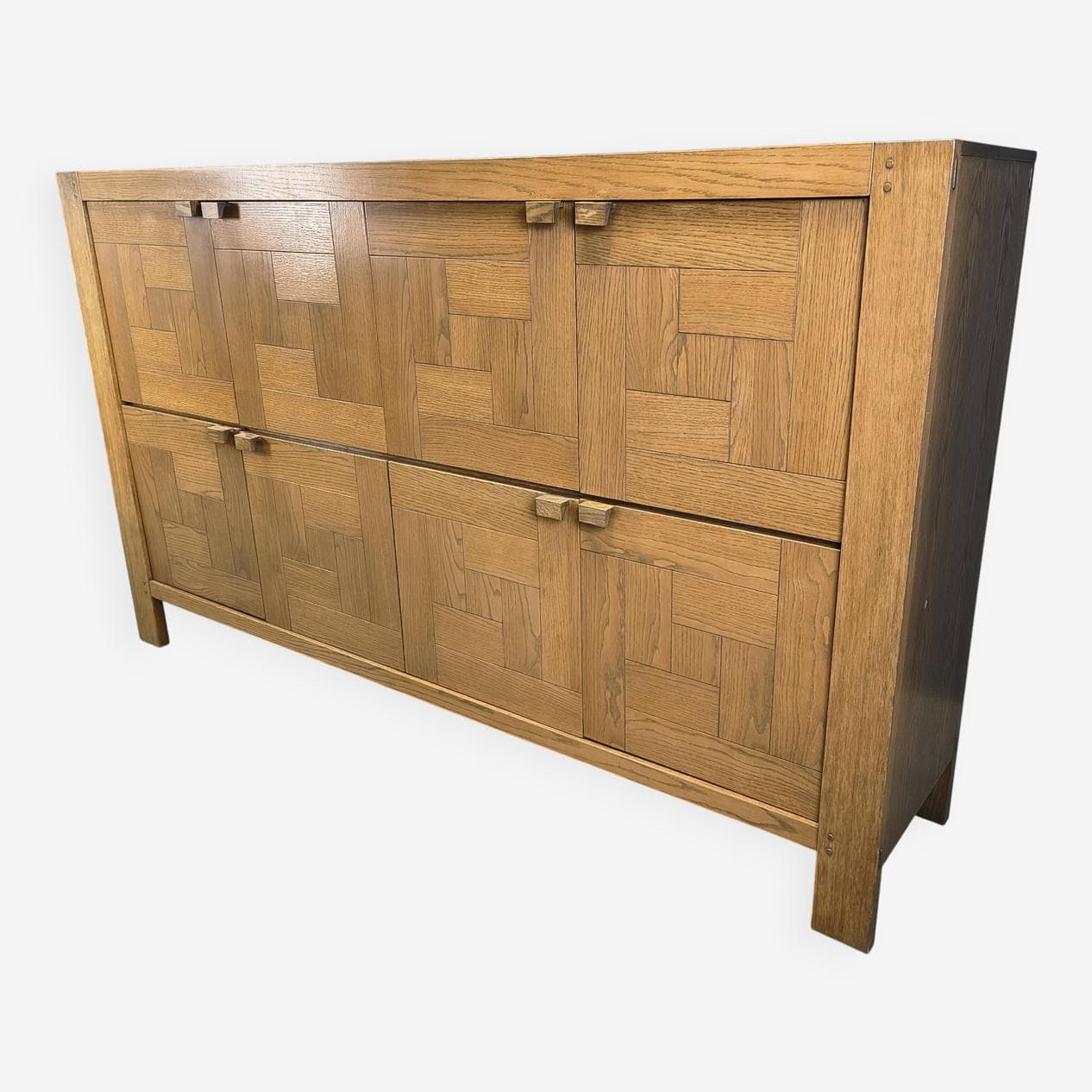 Kredens wysoki, brązowy, dąb, proj. Frans Defour, Belgia, lata 70. - 275662