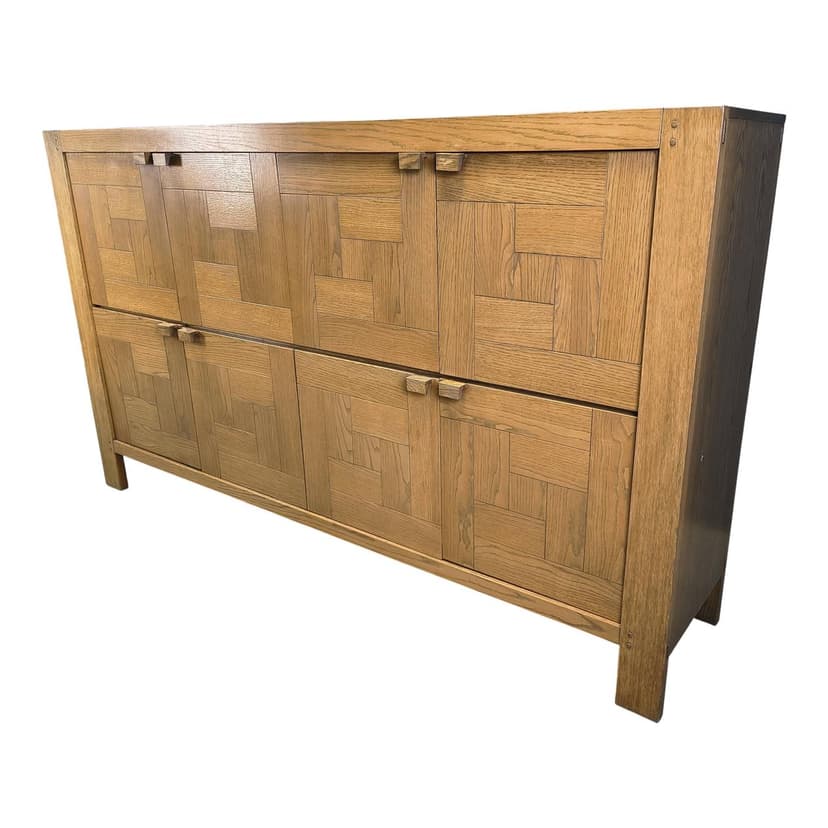 Kredens wysoki, brązowy, dąb, proj. Frans Defour, Belgia, lata 70.