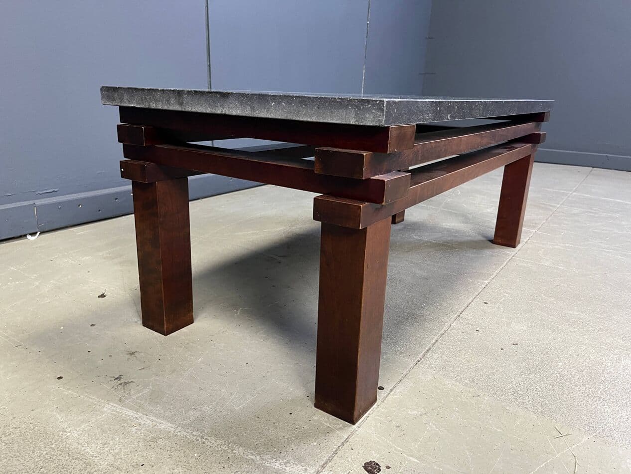 Coffee table, black marble, wood, Belgium, 1970s. - 275639