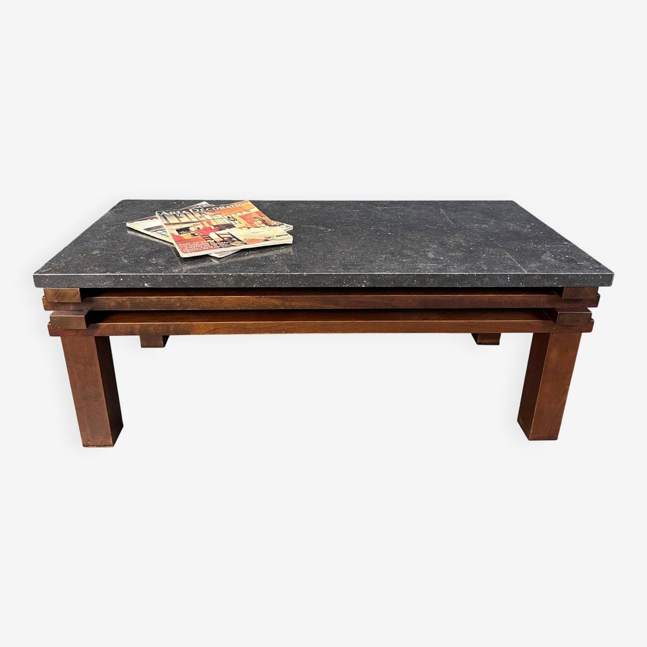 Coffee table, black marble, wood, Belgium, 1970s. - 275634